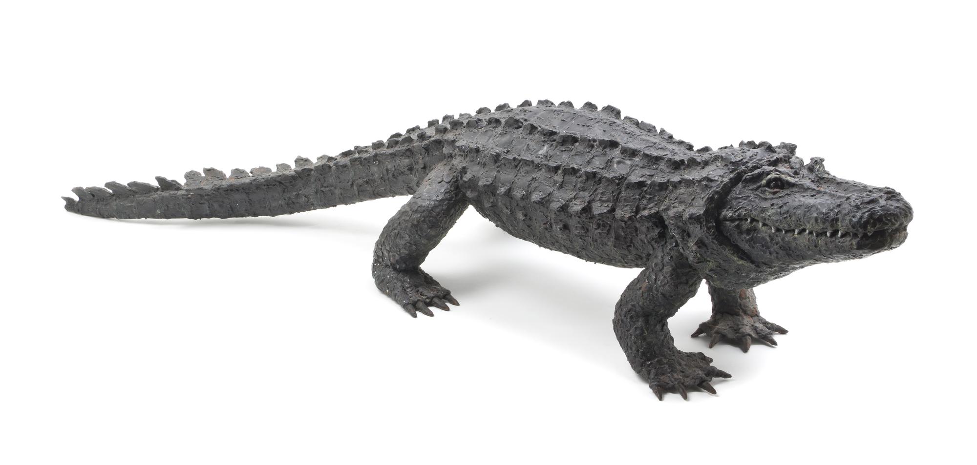 A Cast and Patinated Metal Alligator, Length 47 1/2 inches.