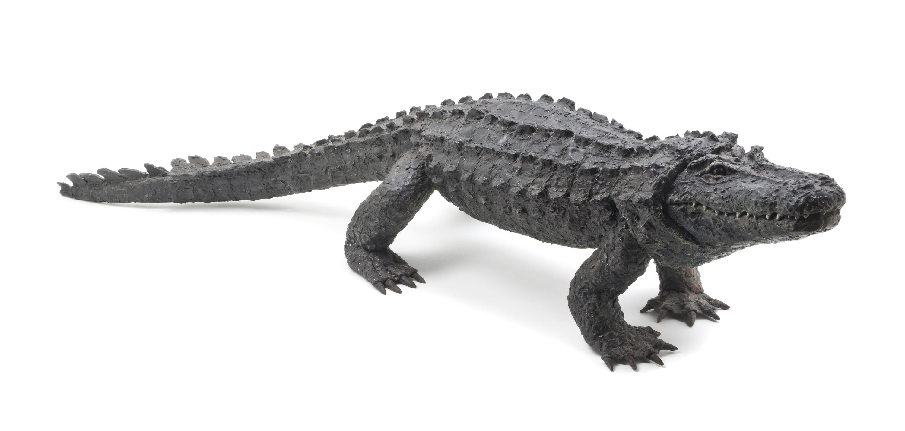 A Cast and Patinated Metal Alligator, Length 47 1/2 inches.