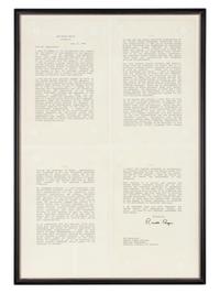 REAGAN, Ronald Wilson (1911-2004). Typed letter signed (“Ronald Reagan”), to Edward Joseph PERKINS (1928-2020), U.S. Ambassador to Liberia from 28 August 1985 to 22 October 1986. The White House, Washington, D.C., 15 July 1985.