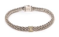 A Sterling Silver, 18 Karat Yellow Gold, and Diamond 'Caviar' Bracelet, Lagos, 14.70 dwts.