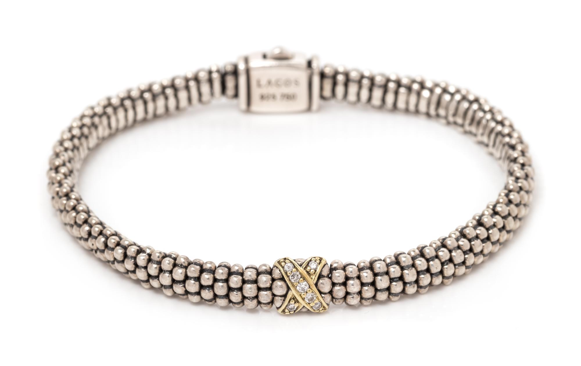 A Sterling Silver, 18 Karat Yellow Gold, and Diamond 'Caviar' Bracelet, Lagos, 14.70 dwts.
