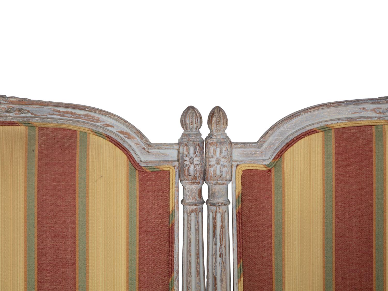 A Louis XVI Style Grey Painted and Upholstered Headboard