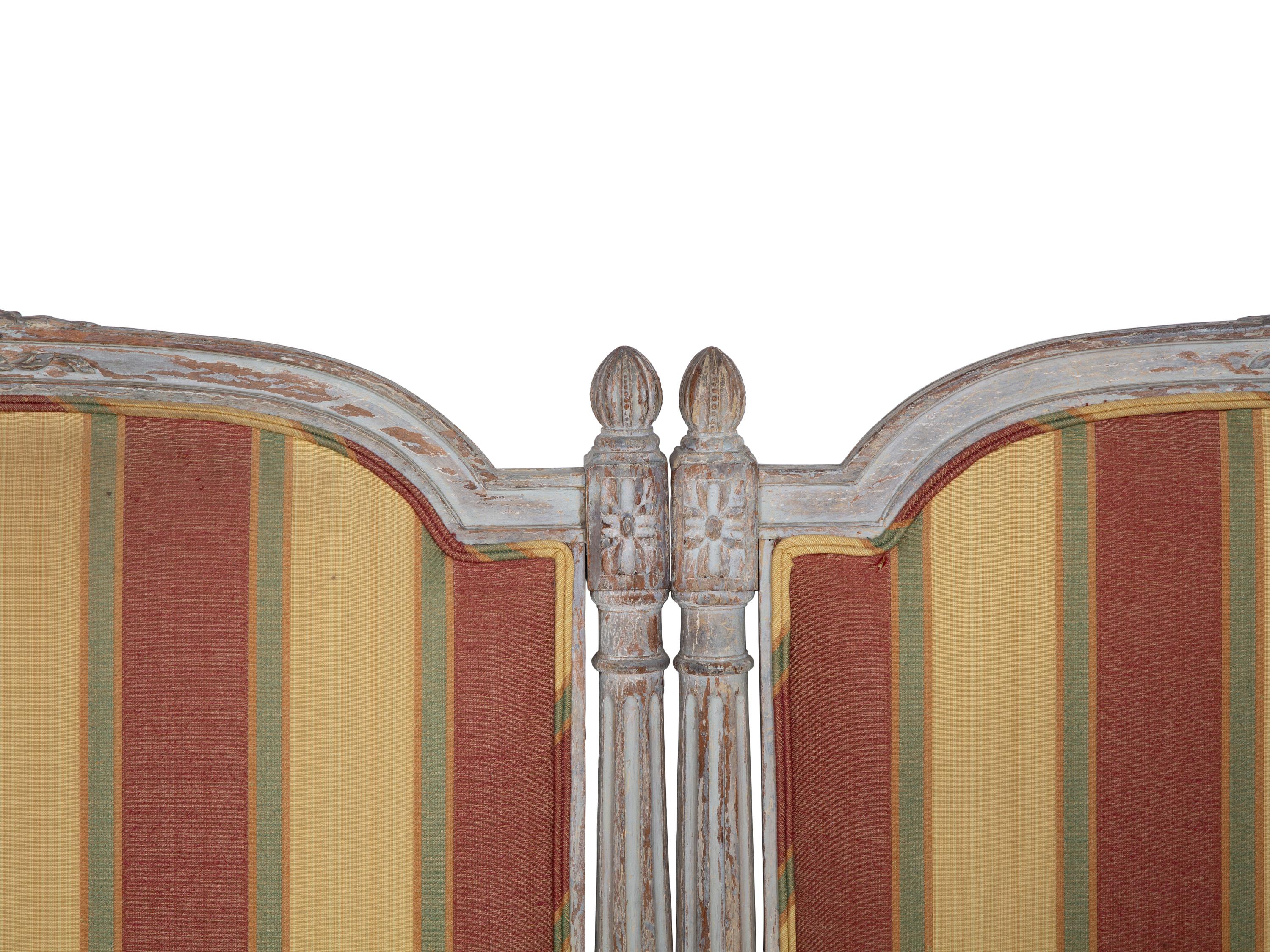 A Louis XVI Style Grey Painted and Upholstered Headboard
