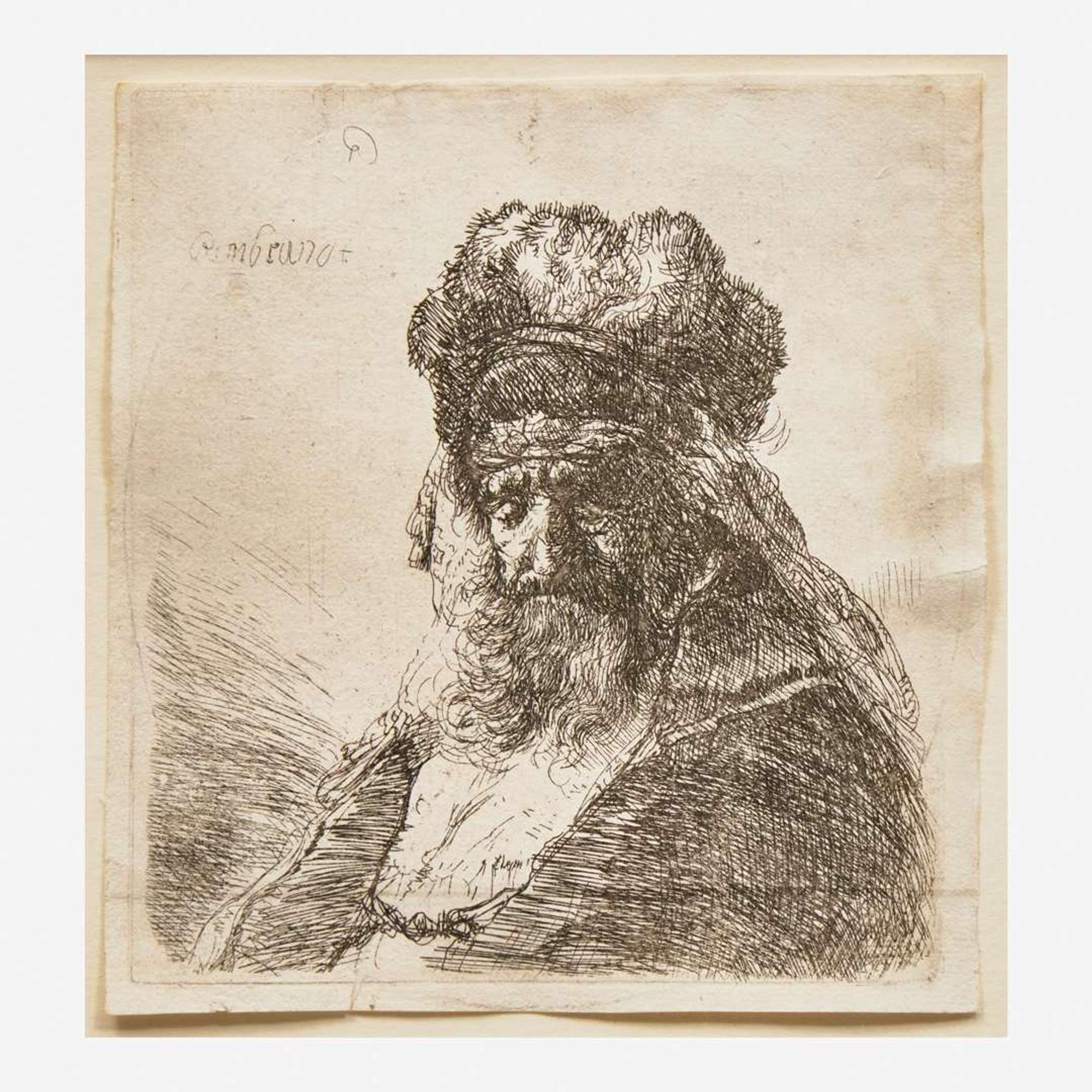 Rembrandt van Rijn (Dutch, 1606–1669) Old Bearded Man in a High Fur Cap, with Eyes Closed