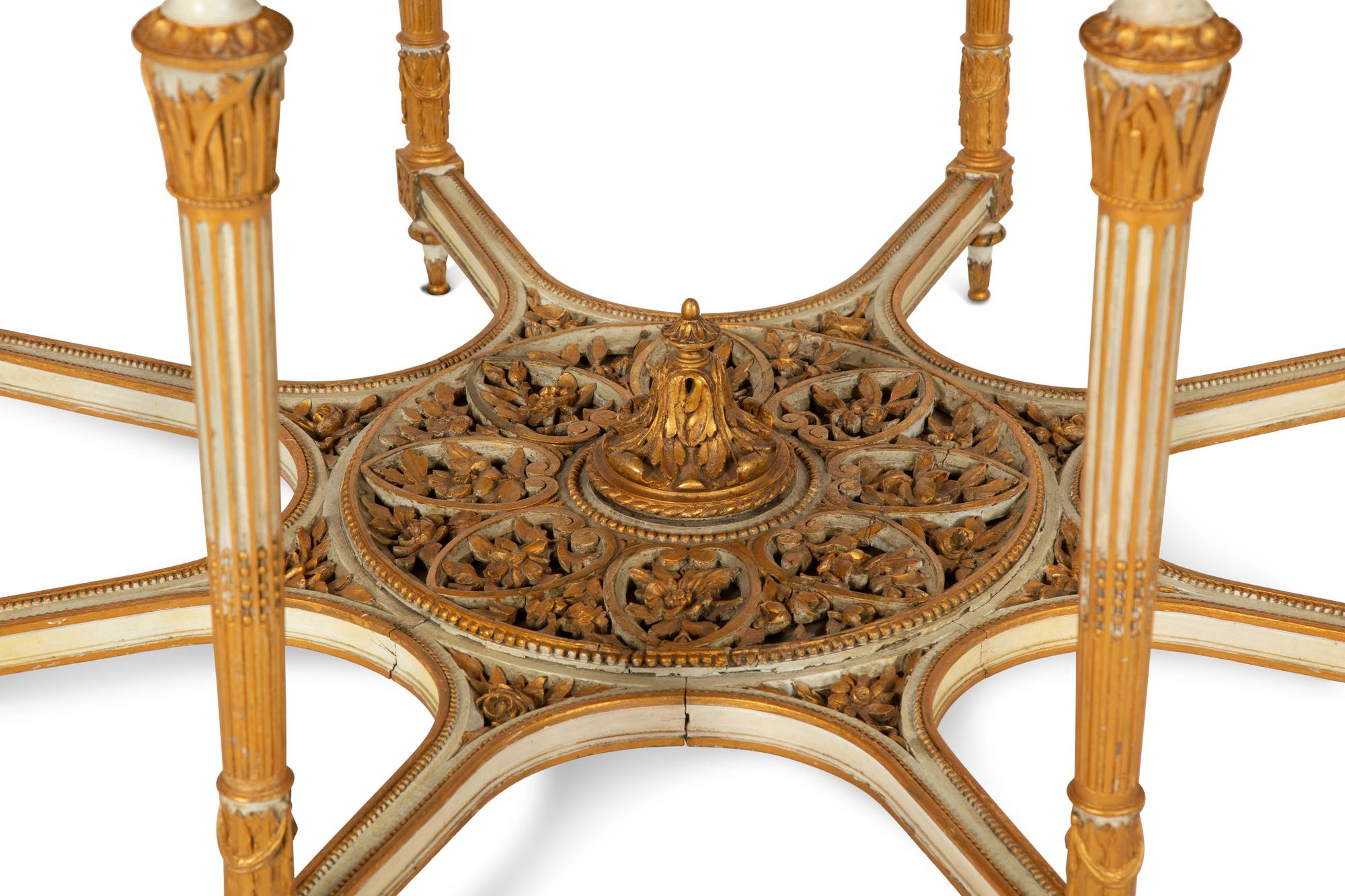 A Louis XVI Style Painted and Parcel Gilt Marble-Top Octagonal Center Table