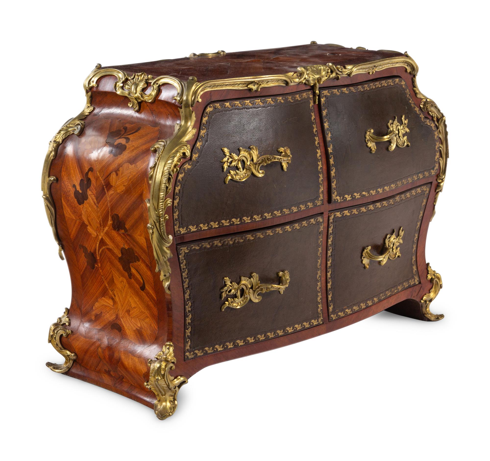 A Louis XV Style Gilt Bronze Mounted Bois Satiné and Marquetry Chest