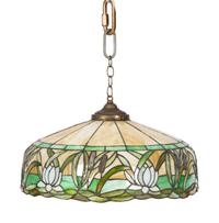 An American Leaded Glass Water Lily Hanging Light Fixture