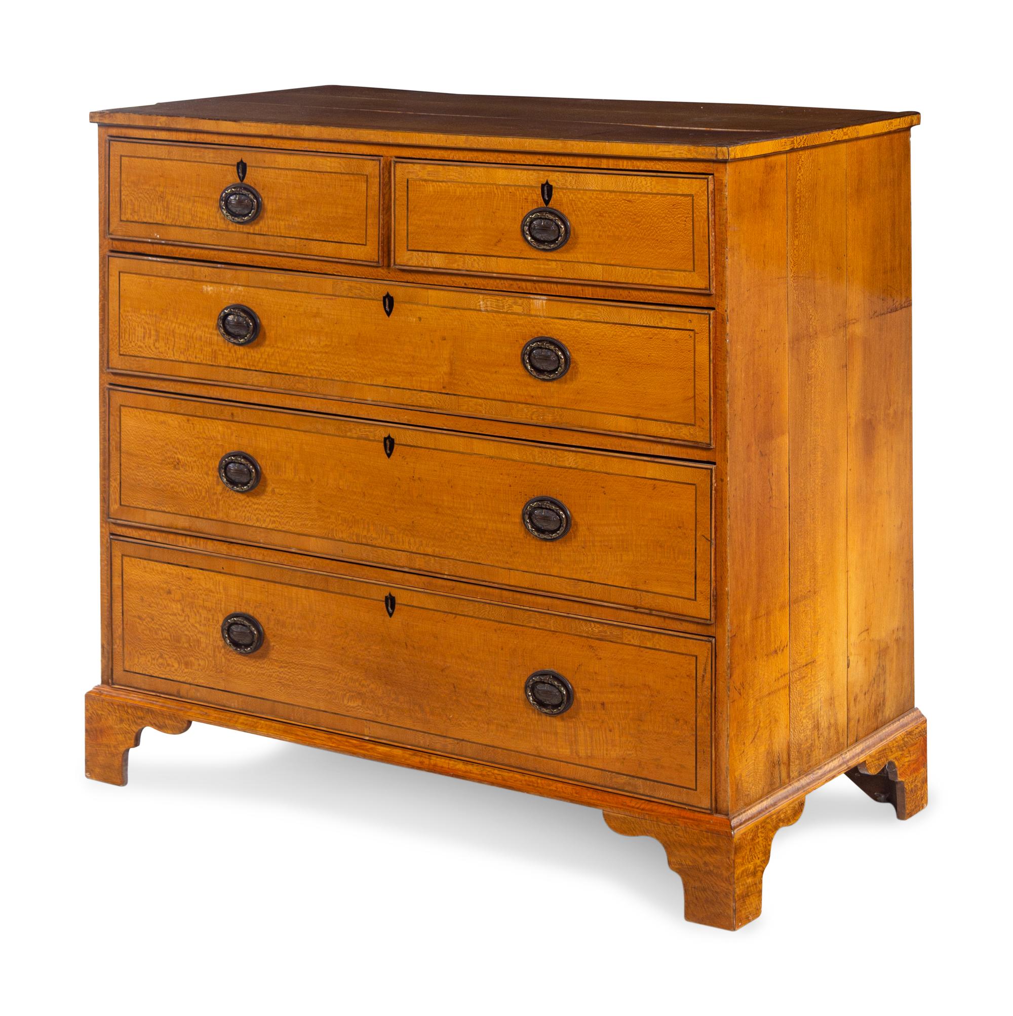 A George III Adam Style Ebony Inlaid Satinwood Chest of Drawers