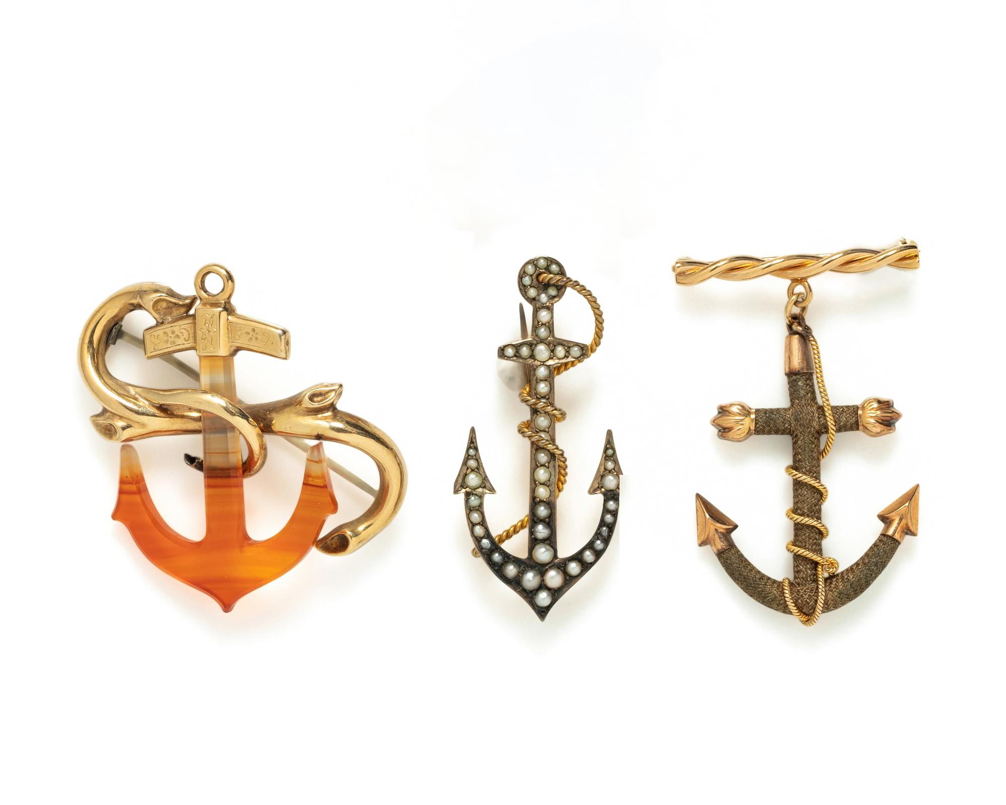 COLLECTION OF ANTIQUE ANCHOR BROOCHES