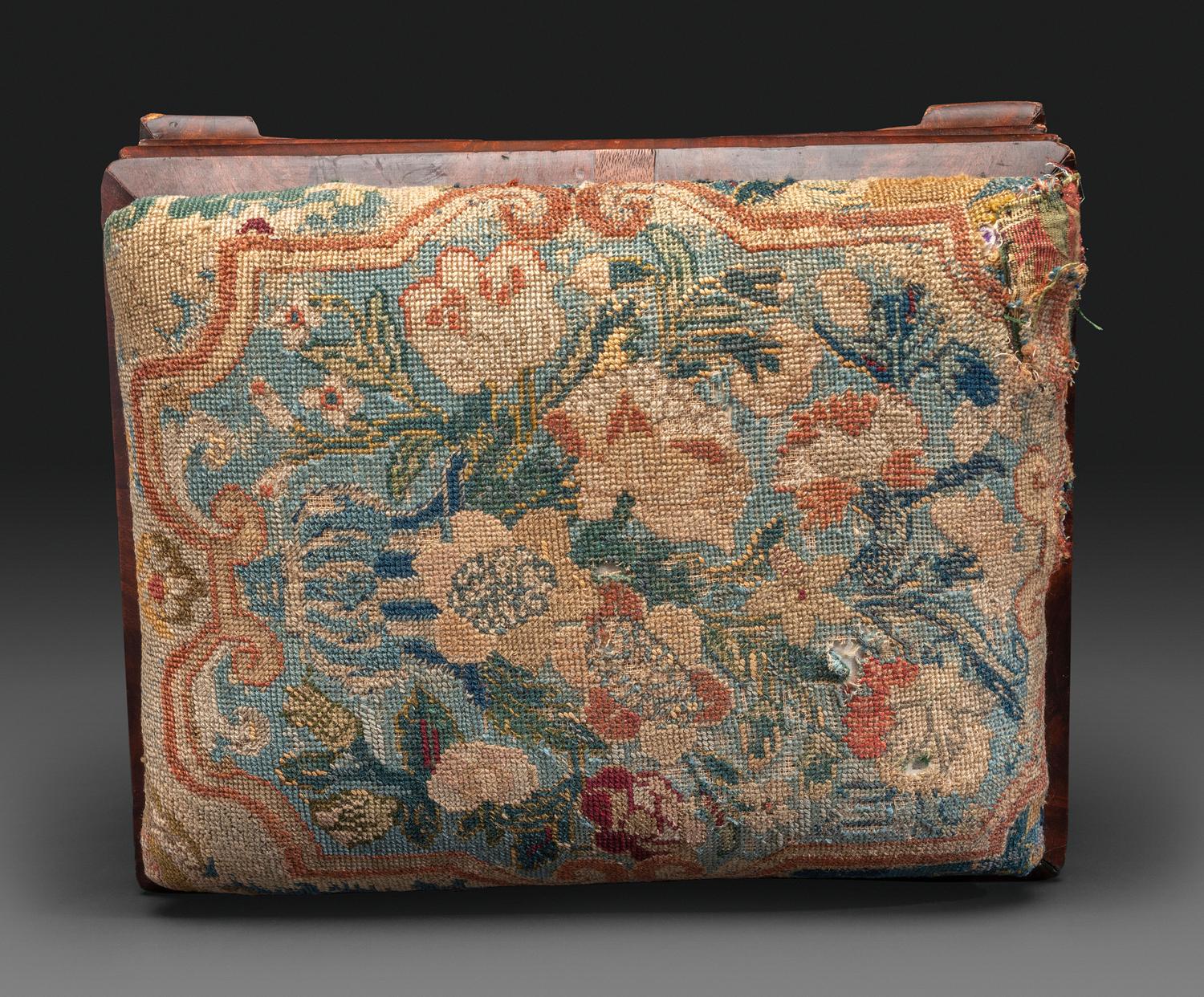 An American Empire Mahogany Veneered and Needlepoint Upholstered Footstool