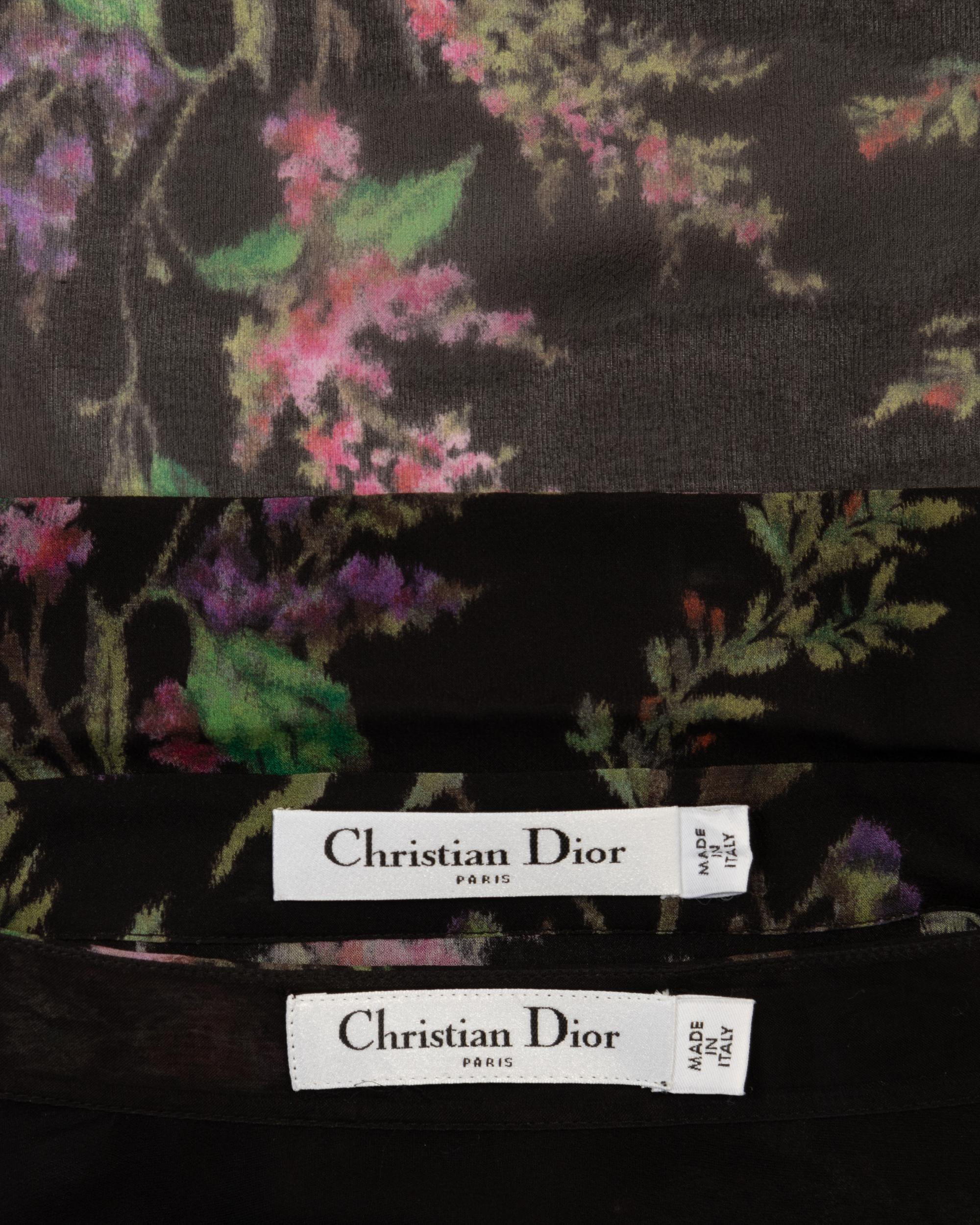 Five Christian Dior Pieces: One Silk Oversized Shirt and Skirt, One Floral Dress with Belt, One Tropical Print Tunic