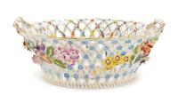 A Dresden Porcelain Reticulated Basket Form Dish, Diameter 9 inches.