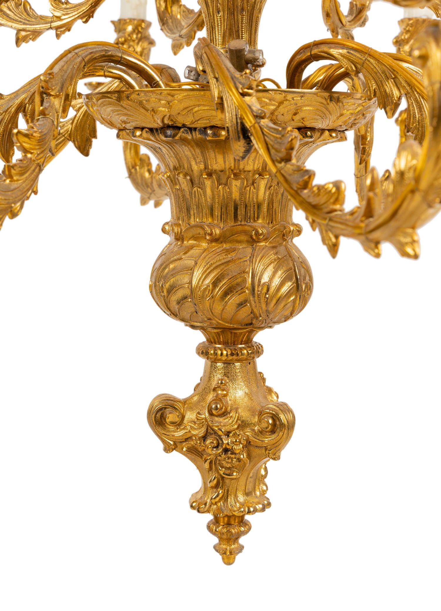 A Pair of Louis XV Style Gilt Bronze Sixteen-Light Chandeliers