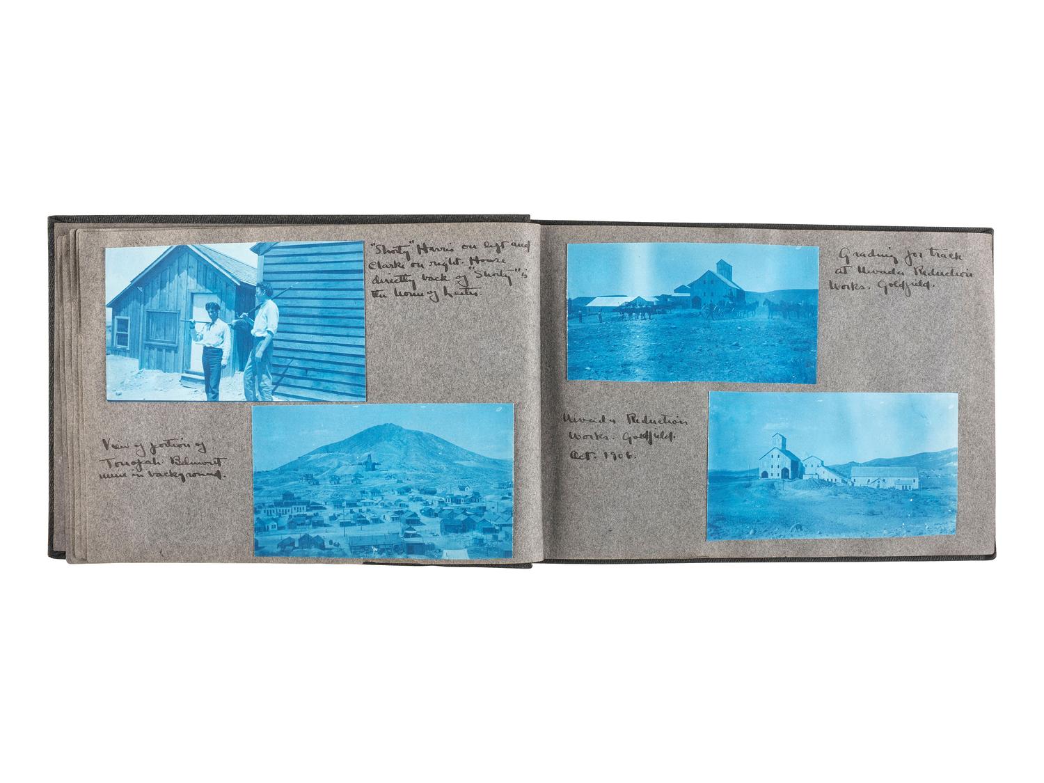 [WESTERN AMERICANA] -- [MINING]. Album containing 59 photographs, some showing mining operations in Goldfield and Tonopah, Nevada, ca 1906.
