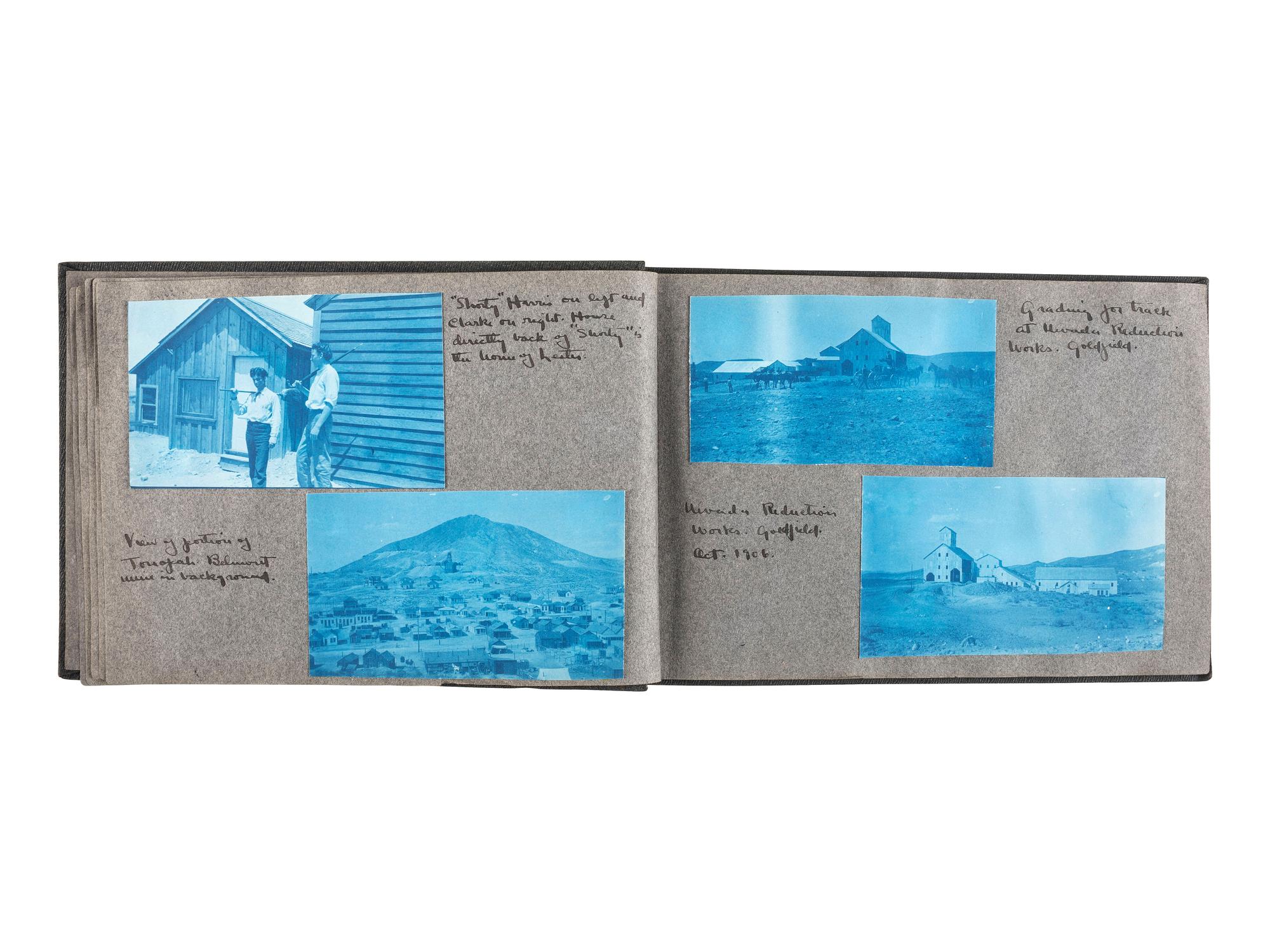 [WESTERN AMERICANA] -- [MINING]. Album containing 59 photographs, some showing mining operations in Goldfield and Tonopah, Nevada, ca 1906.