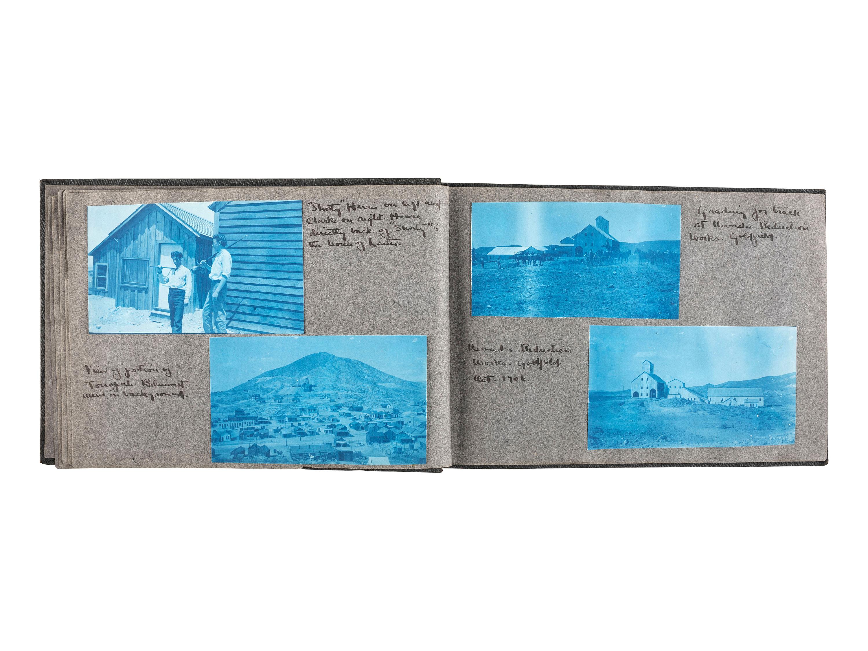 [WESTERN AMERICANA] -- [MINING]. Album containing 59 photographs, some showing mining operations in Goldfield and Tonopah, Nevada, ca 1906.