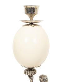 A Pair of Anthony Redmile Ostrich Egg and Nickel-Plated Candlesticks
