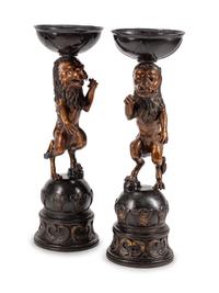 A Pair of Bronze Lion-Form Jardinières