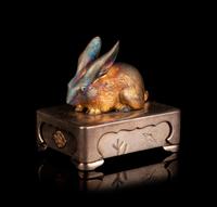 A Fine Japanese Silver Rabbit-Form Bonbonnière