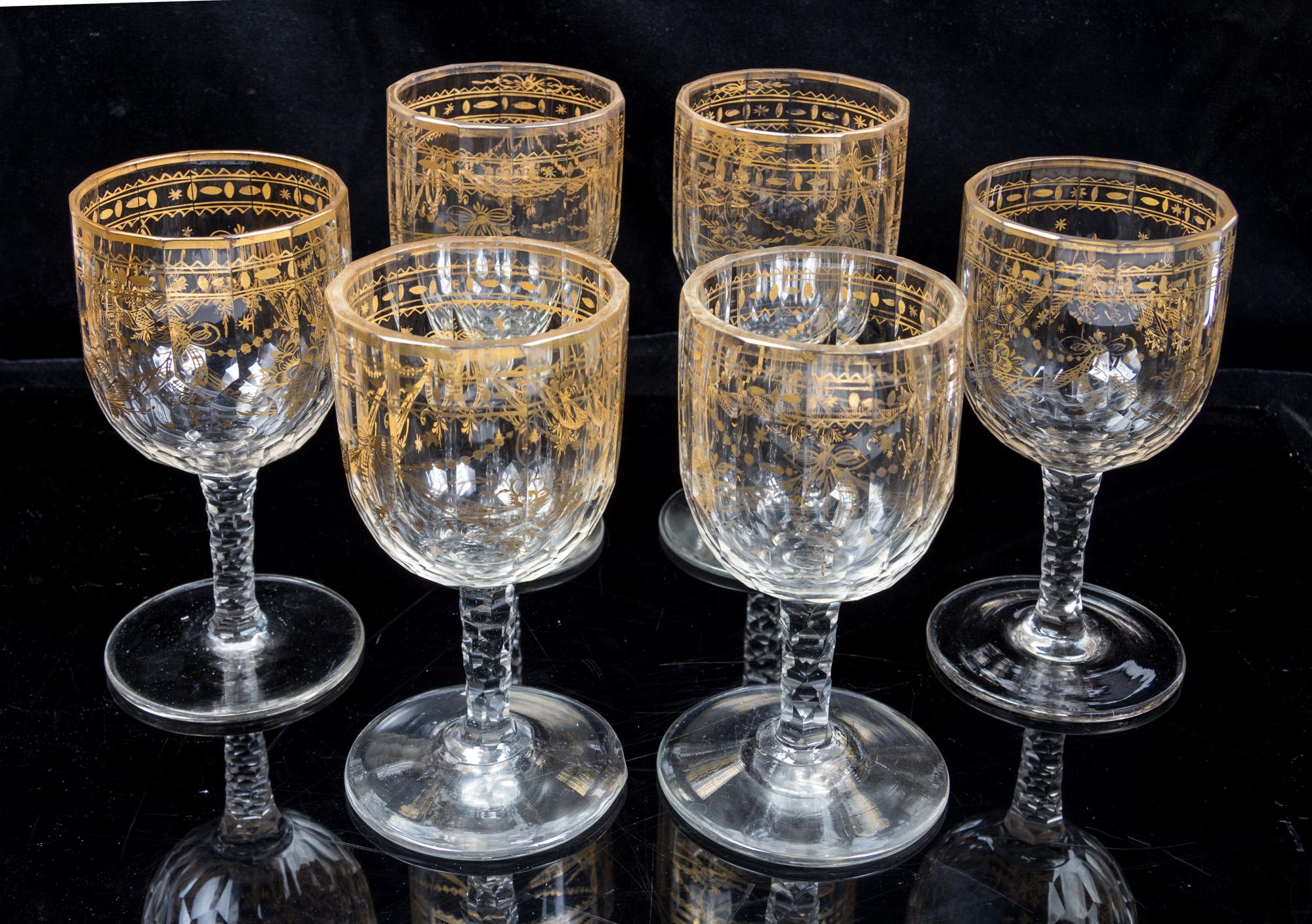 A Set of Six Baccarat Crystal Goblets Height of tallest 7 inches.
