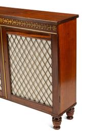 A Pair of Regency Style Brass Inlaid Mahogany Cabinets