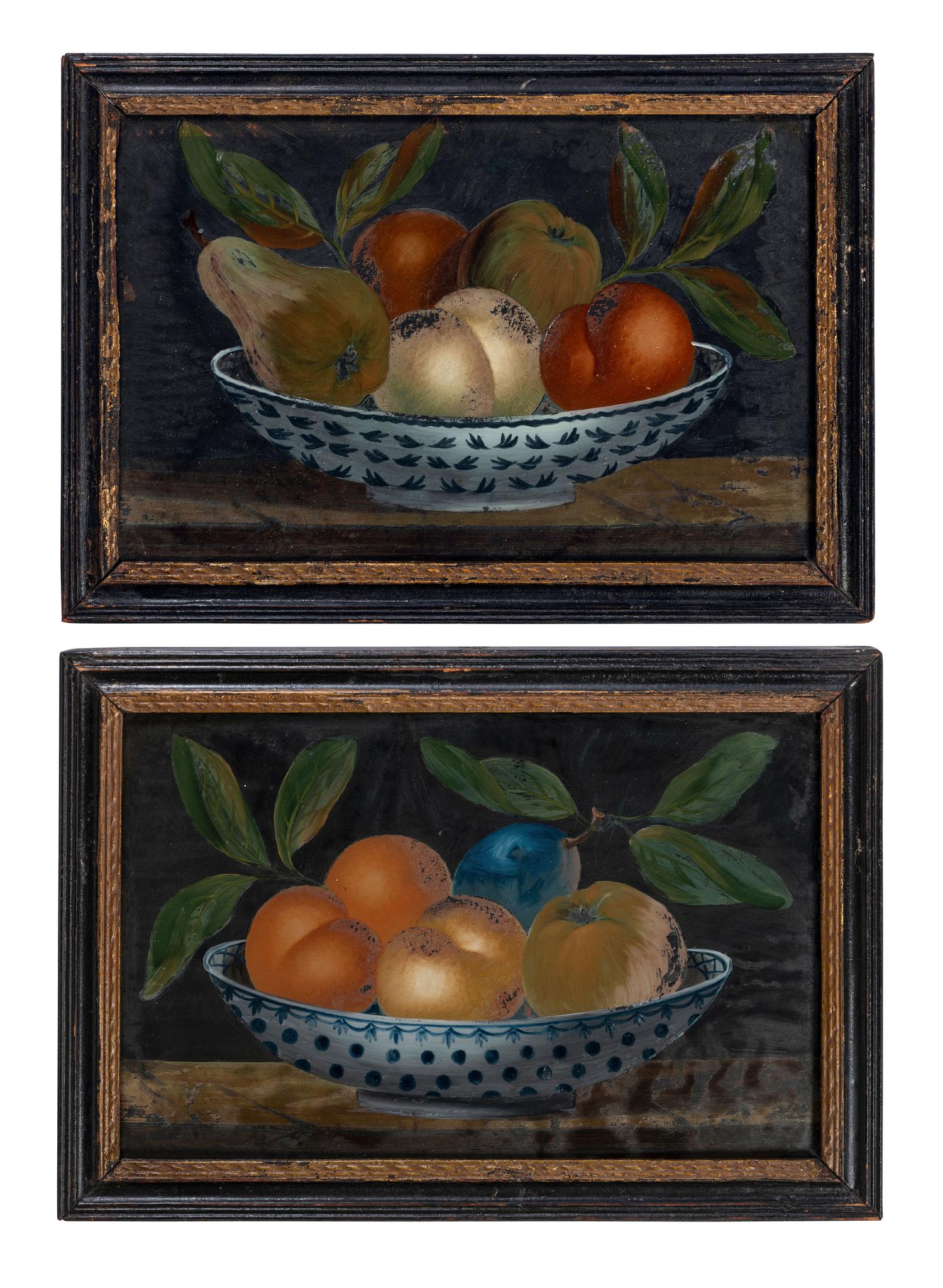 A Pair of Reverse-Painted Glass Fruit Still Life Panels