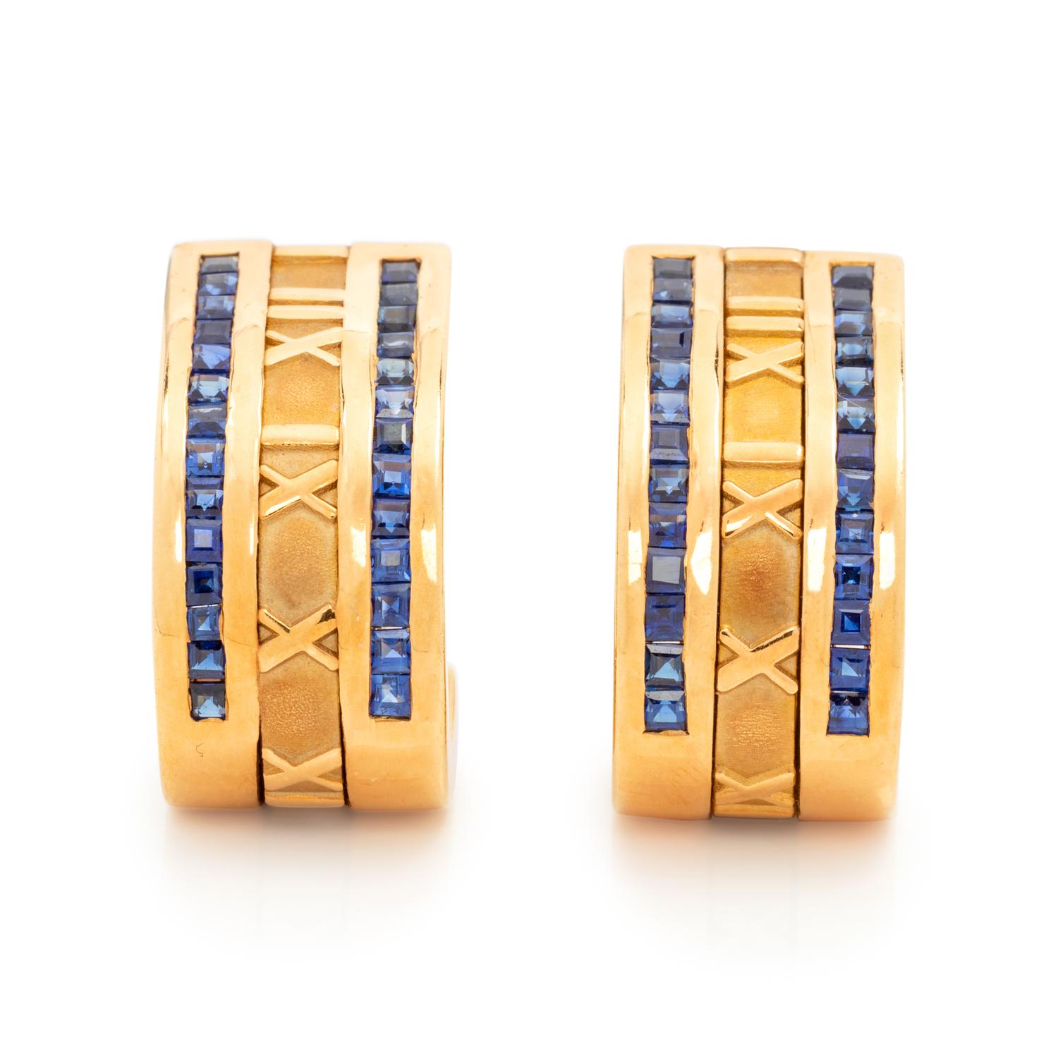 TIFFANY & CO., YELLOW GOLD AND SAPPHIRE 'ATLAS' EARCLIPS
