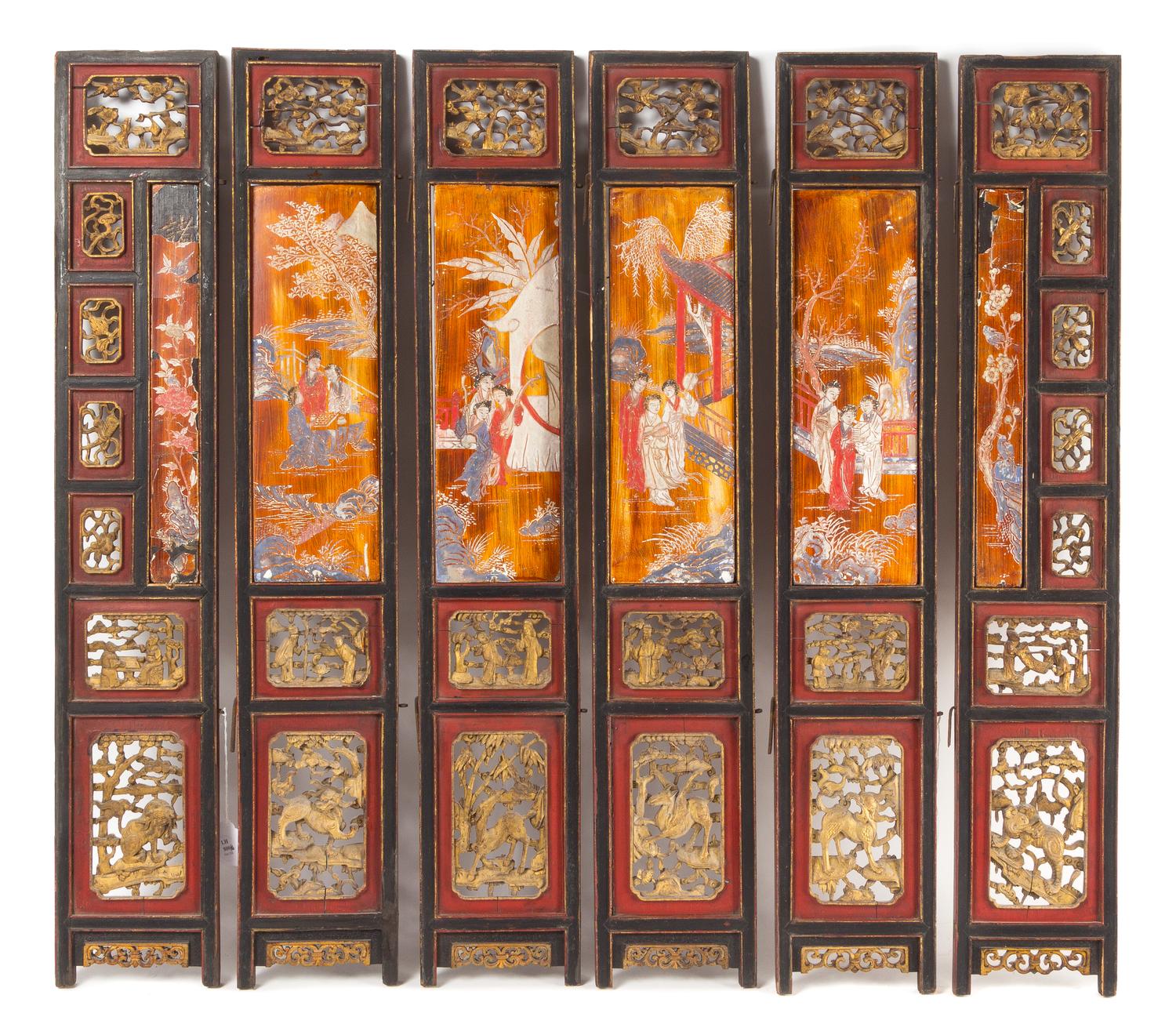 A Six-Panel Carved Wood Screen — 19TH CENTURY