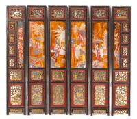 A Six-Panel Carved Wood Screen — 19TH CENTURY