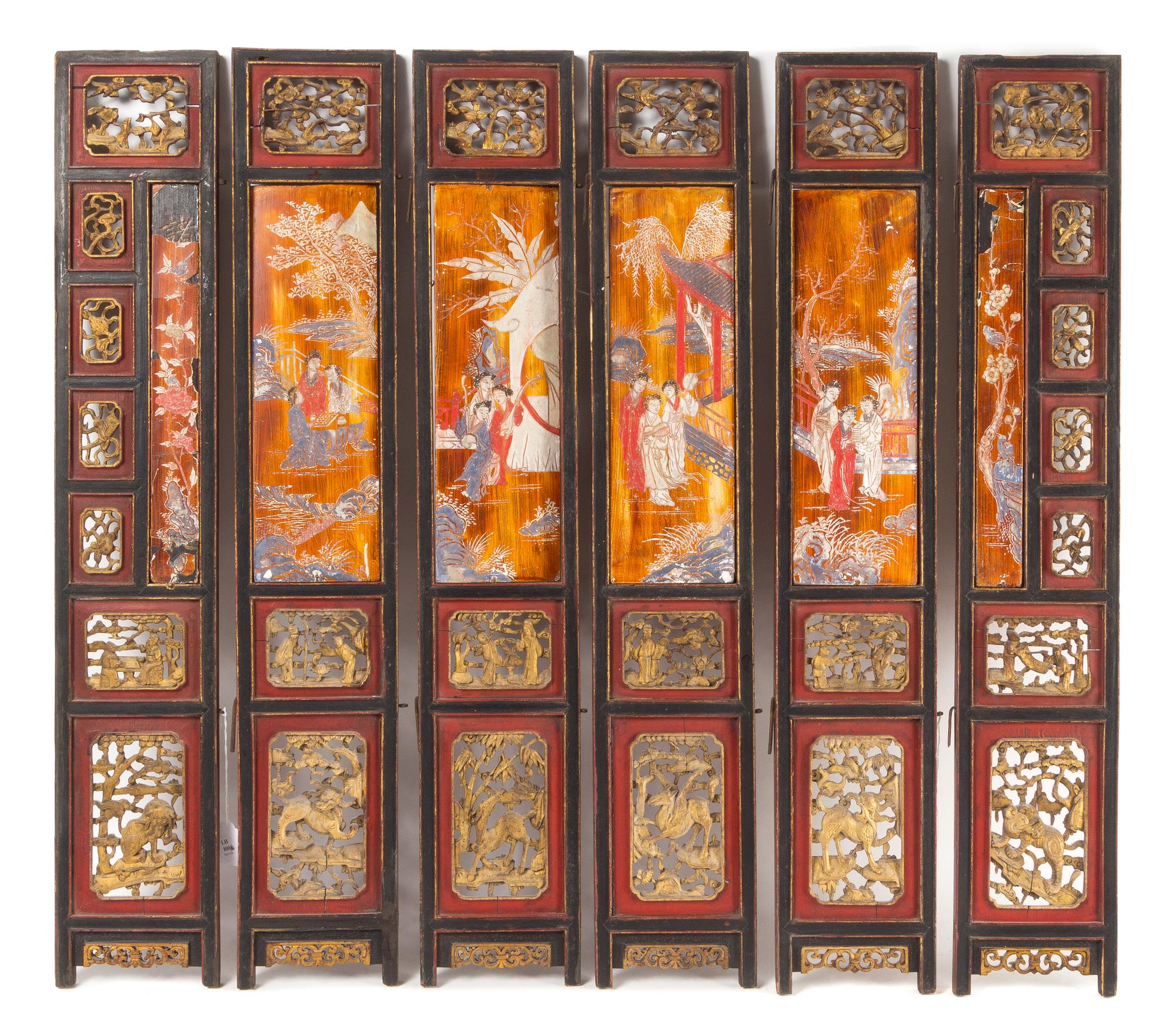 A Six-Panel Carved Wood Screen — 19TH CENTURY