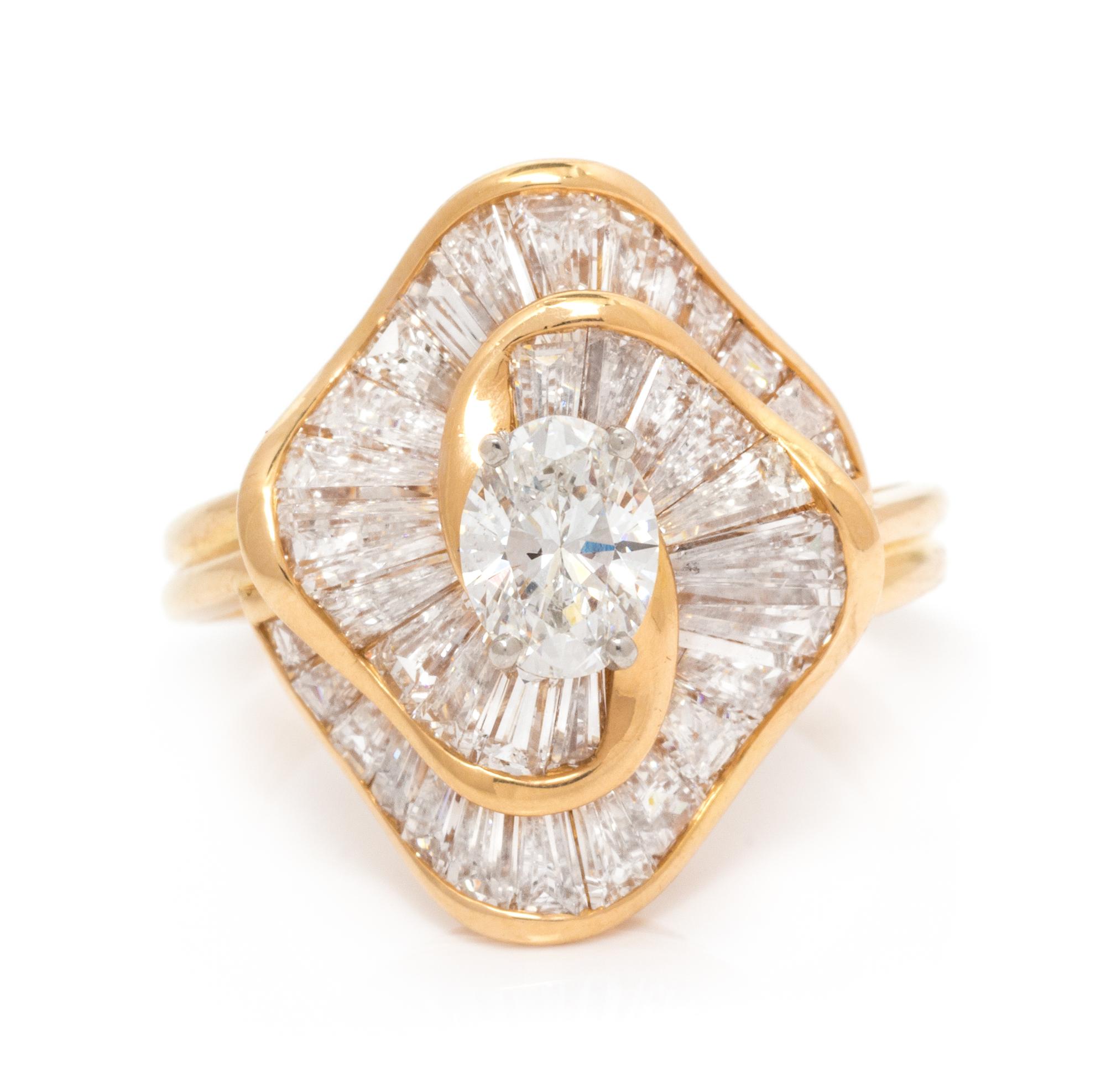 An 18 Karat Yellow Gold, Platinum and Diamond Ballerina Ring, Oscar Heyman Brothers, 5.30 dwts