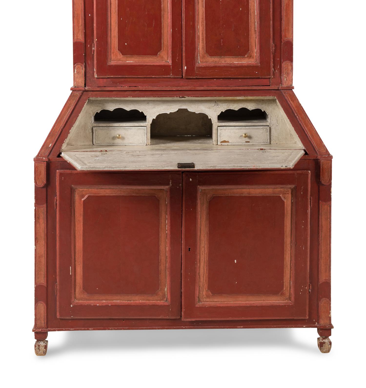 A North European Red-Painted Bureau Cabinet