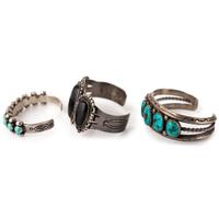 Navajo Silver, Turquoise, and Jet Cuff Bracelets