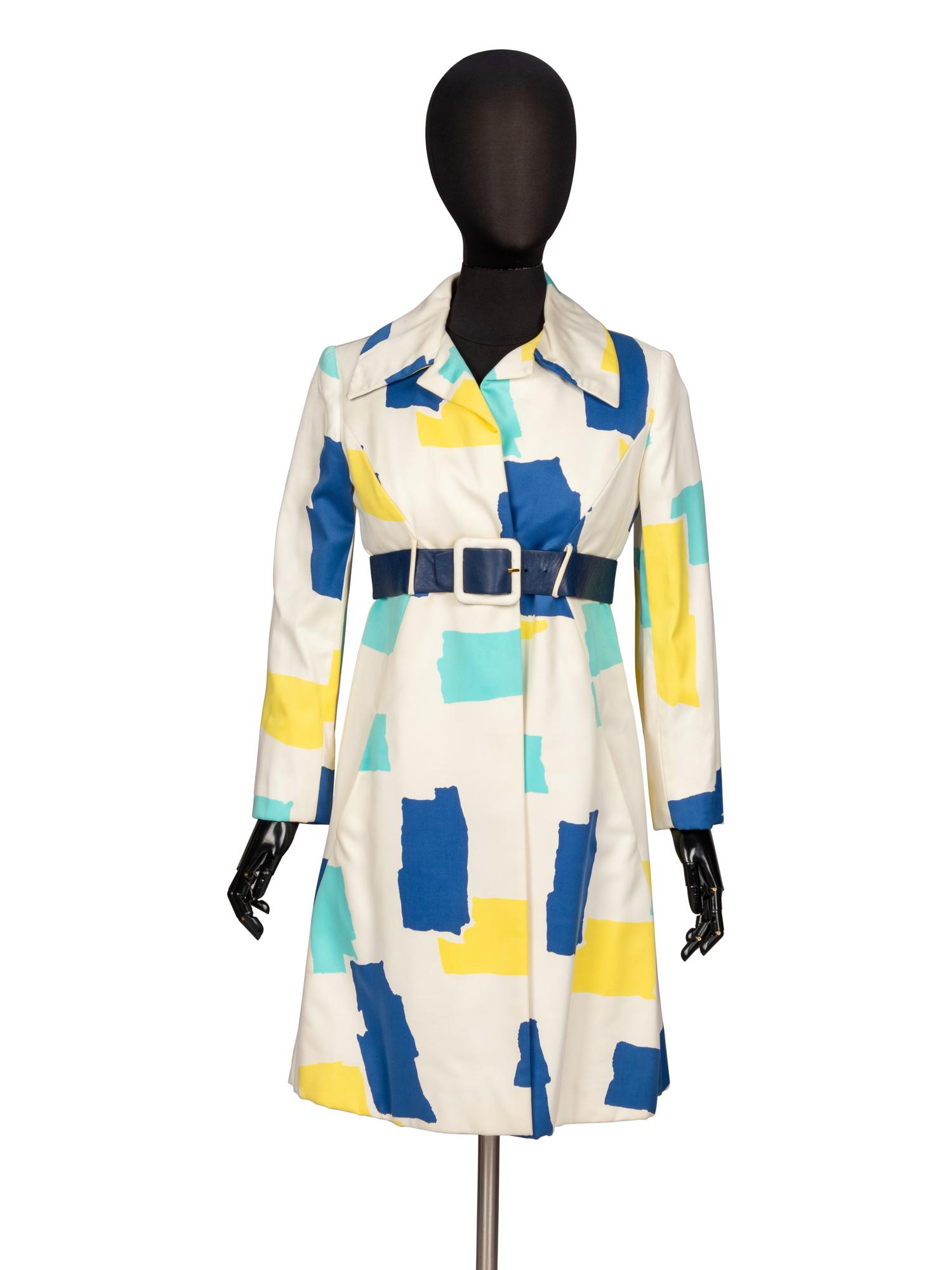 Bill Blass, Multicolor Geometric-Print Coat