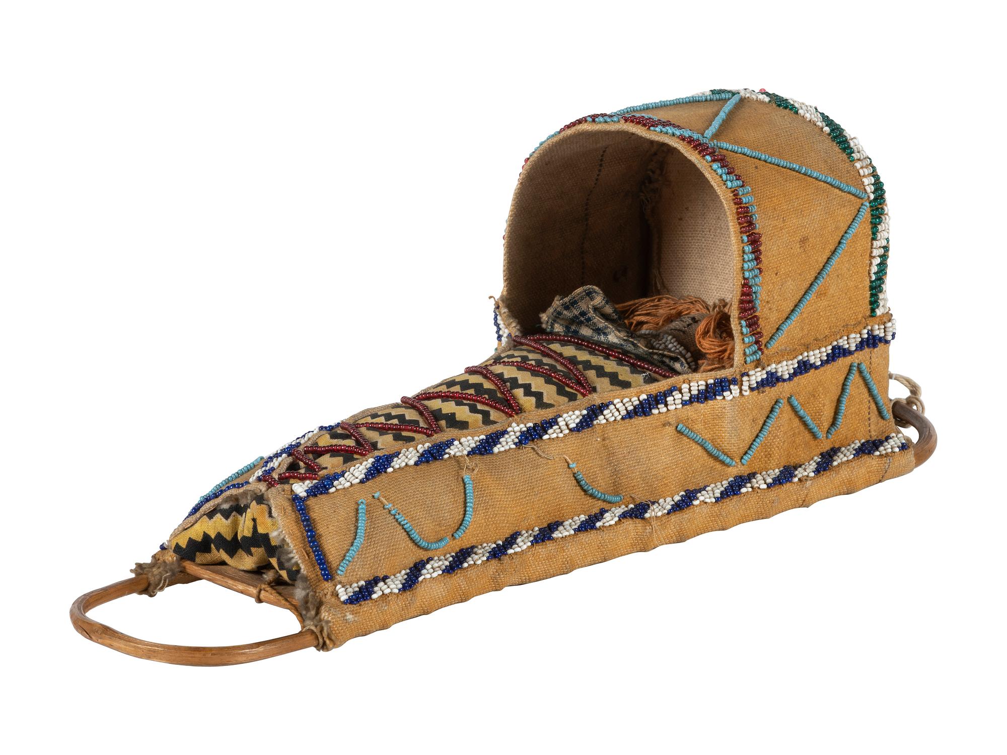 Apache Beaded Doll Cradle, with Doll
