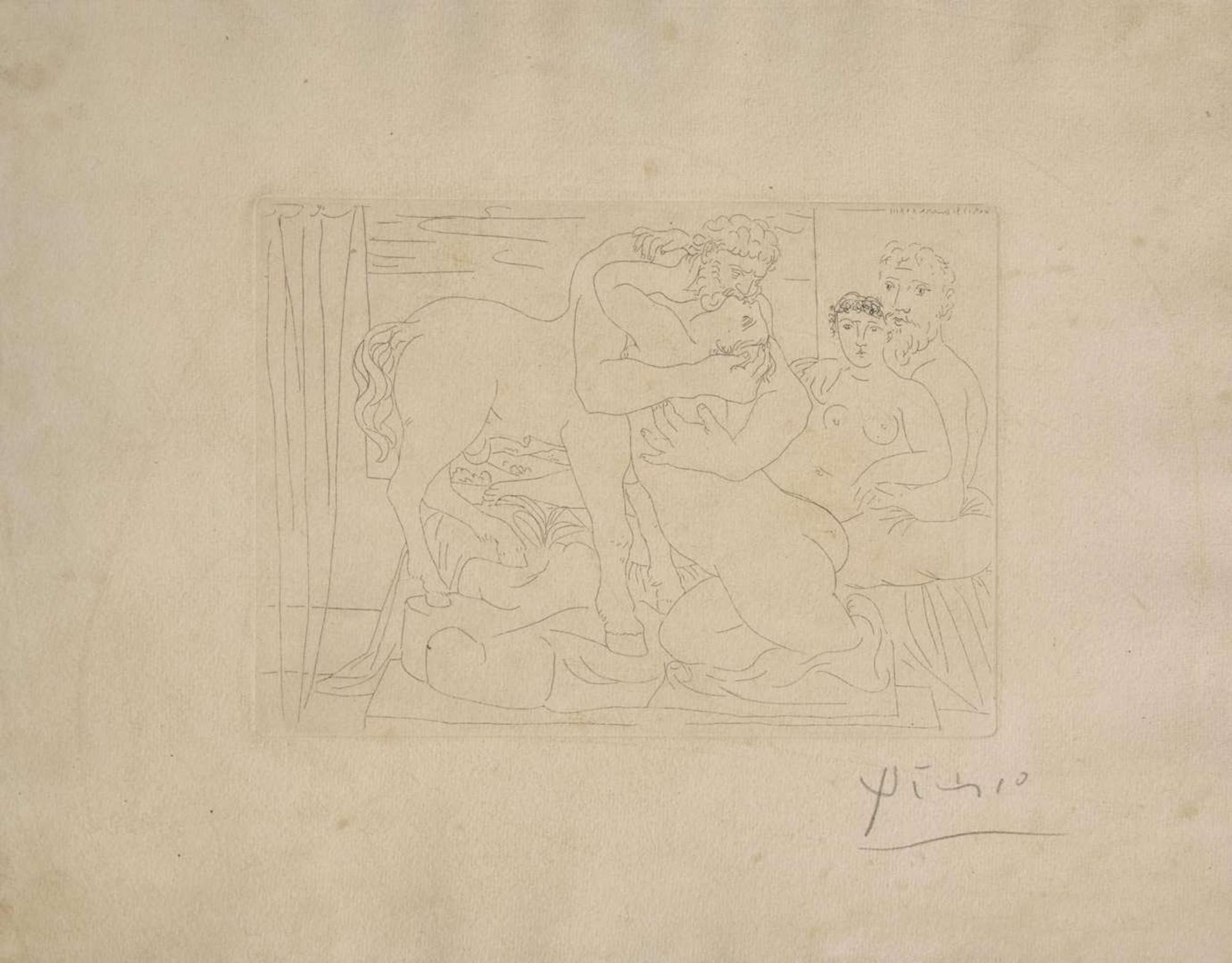 Pablo Picasso (Spanish, 1881-1973) Le Repos du Sculpteur devant un Centaure et une Femme, from La Suite Vollard