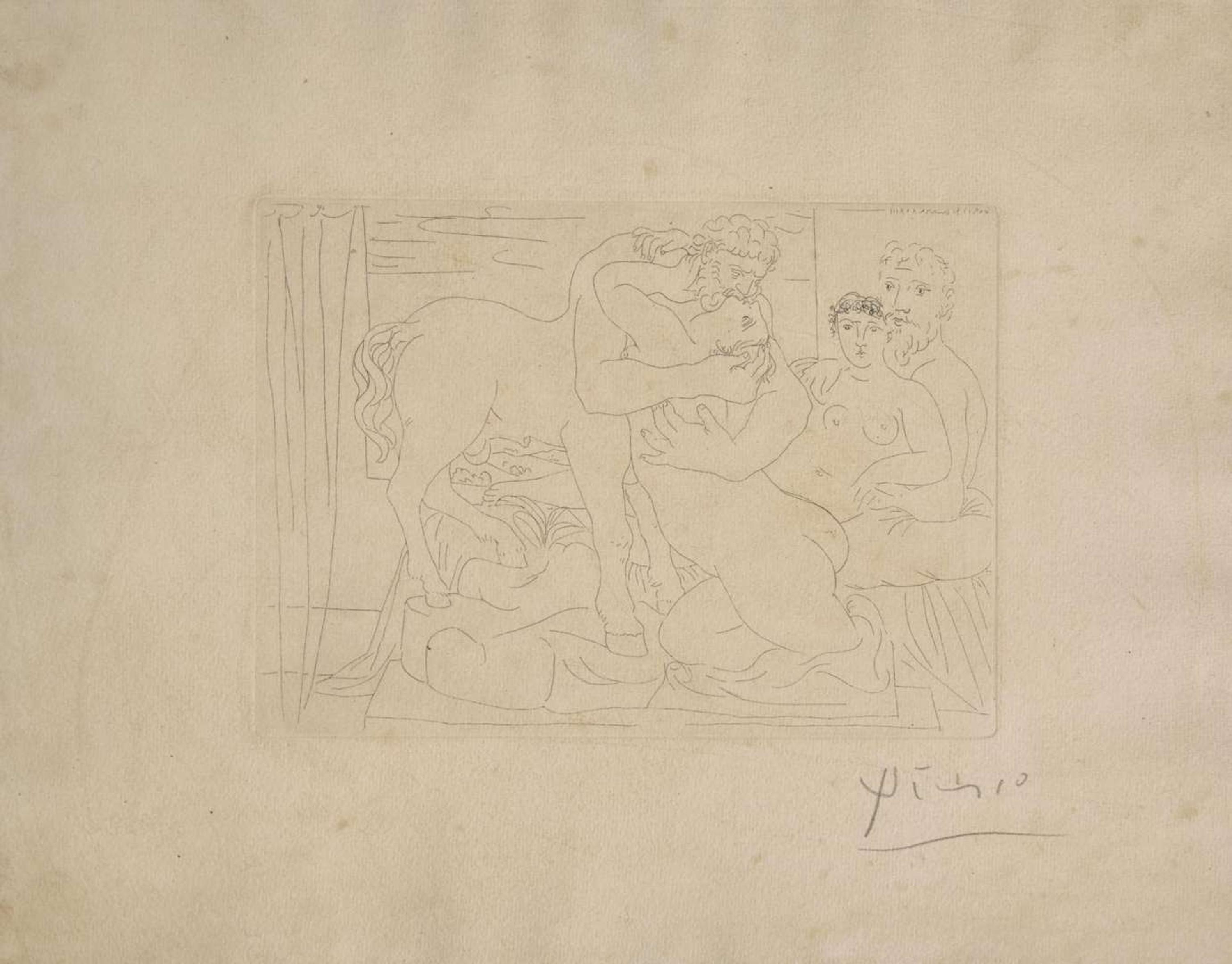 Pablo Picasso (Spanish, 1881-1973) Le Repos du Sculpteur devant un Centaure et une Femme, from La Suite Vollard