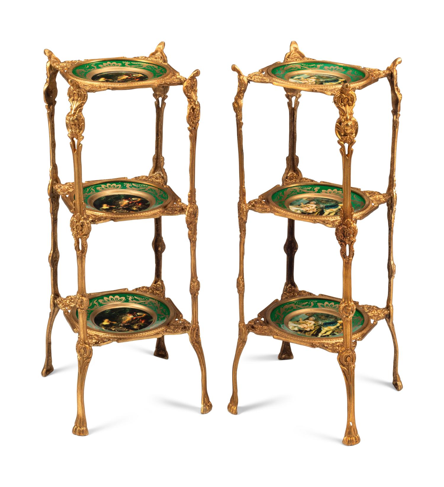 A Pair of Gilt Bronze and Porcelain Dessert Stands
