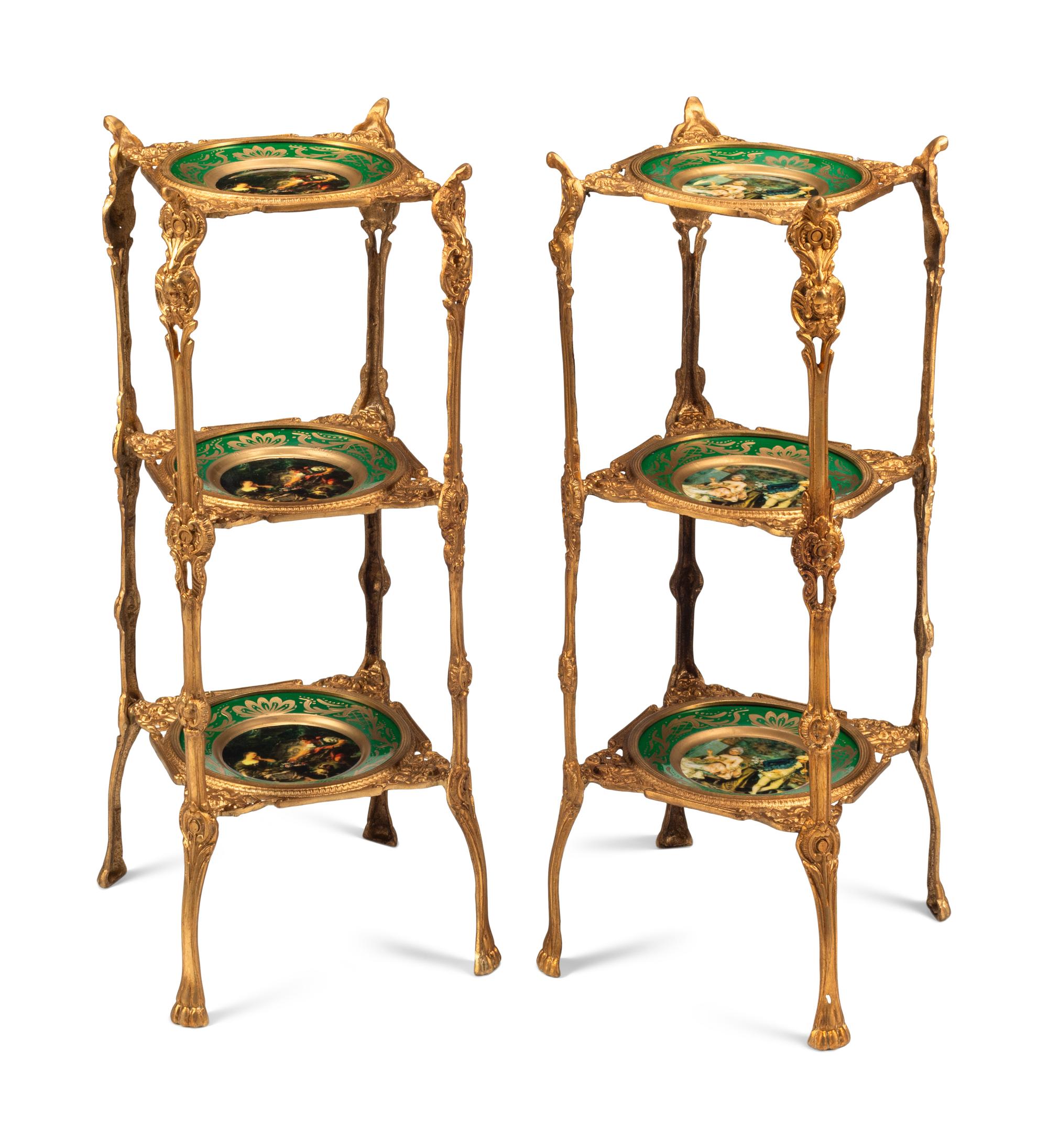 A Pair of Gilt Bronze and Porcelain Dessert Stands