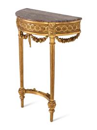 A Louis XVI Style Giltwood Marble-Top Console Table