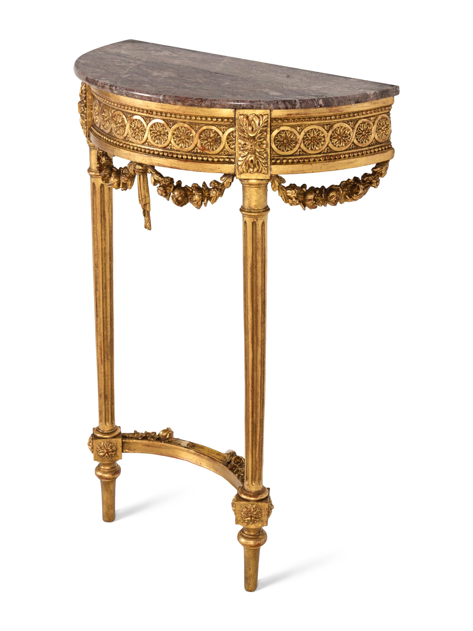 A Louis XVI Style Giltwood Marble-Top Console Table