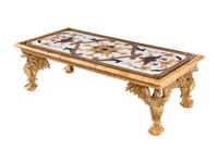 A Continental Giltwood and Inlaid Marble-Top Low Table