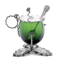An American Silver-Plate and Emerald Glass Mustard Pot