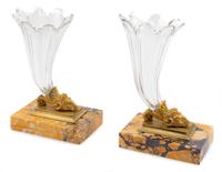 A Pair of Gilt Bronze, Glass and Marble Ram's Head Ornaments Height 9 3/8 inches. — LATE 19TH/EARLY 20TH CENTURY