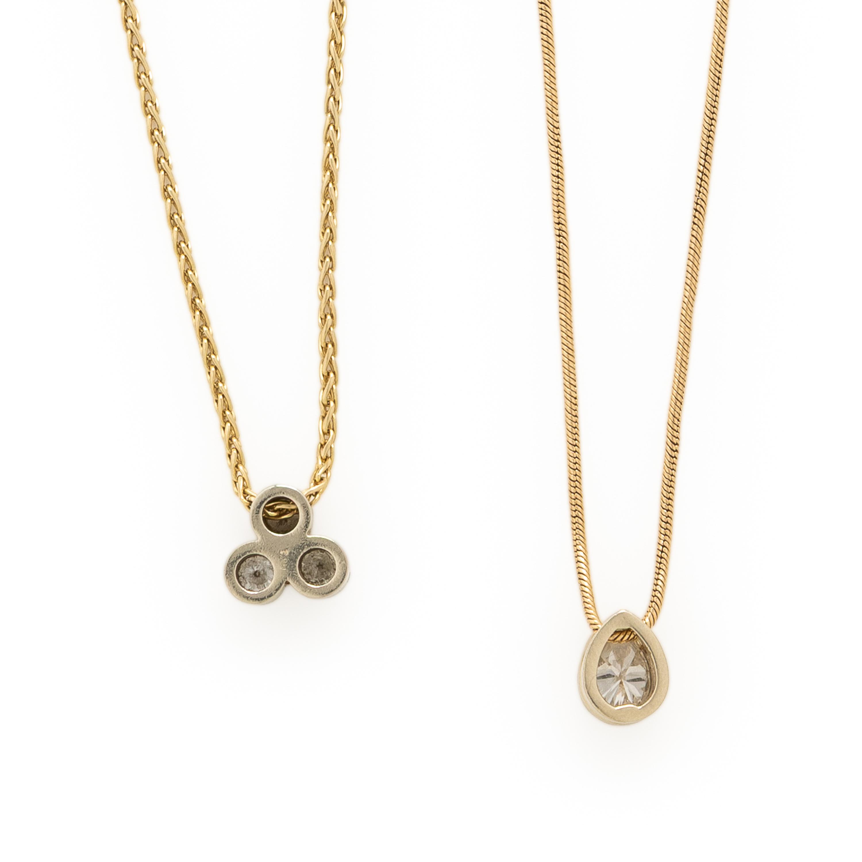 Two Yellow Gold and Diamond Anklets