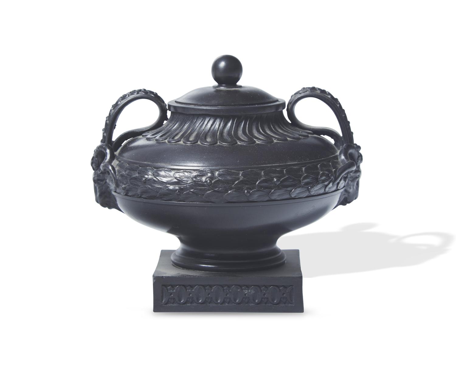 A Wedgwood and Bentley Black Basalt Covered Urn