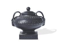 A Wedgwood and Bentley Black Basalt Covered Urn
