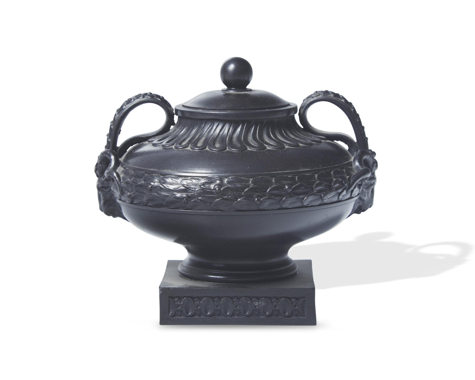 A Wedgwood and Bentley Black Basalt Covered Urn