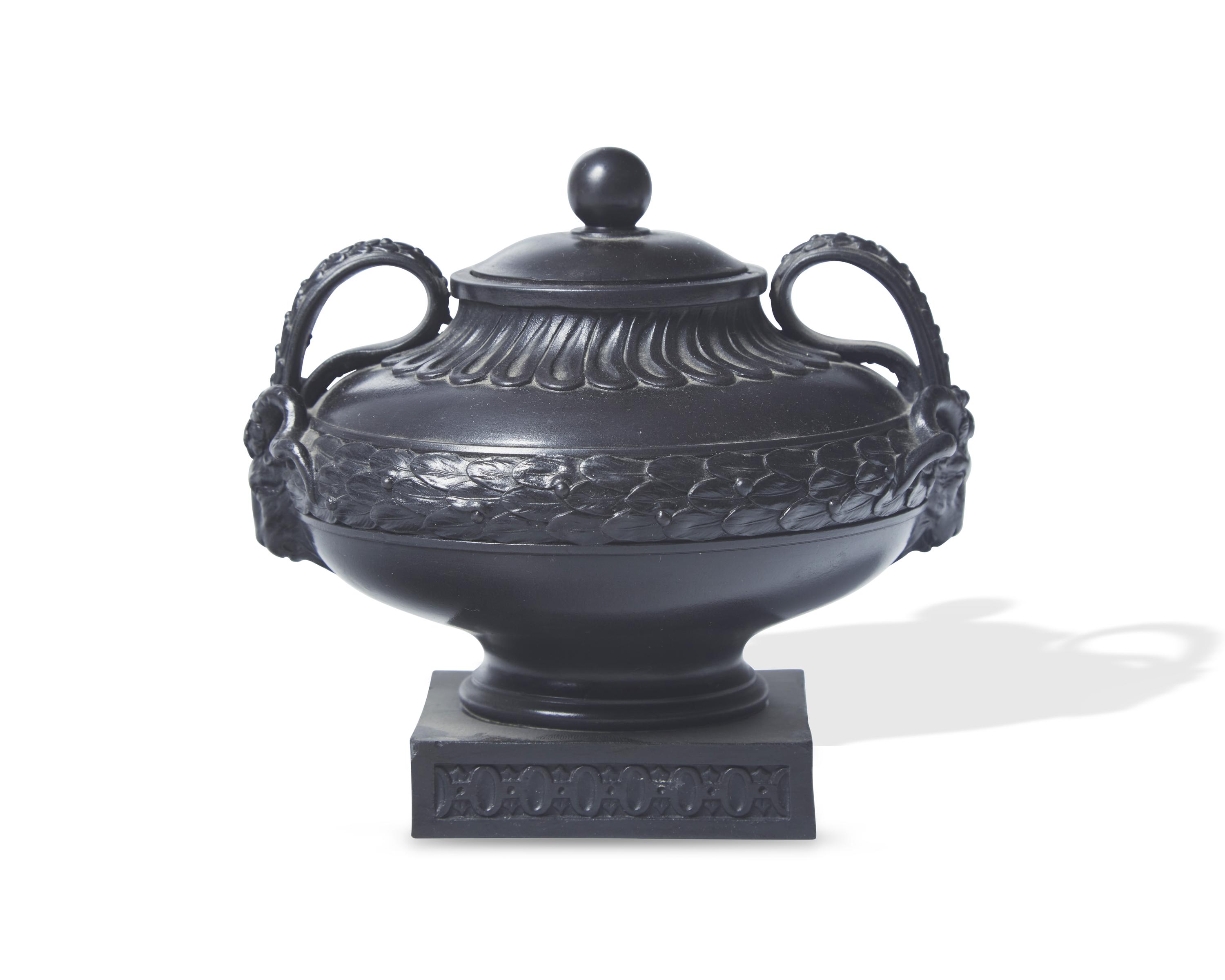 A Wedgwood and Bentley Black Basalt Covered Urn