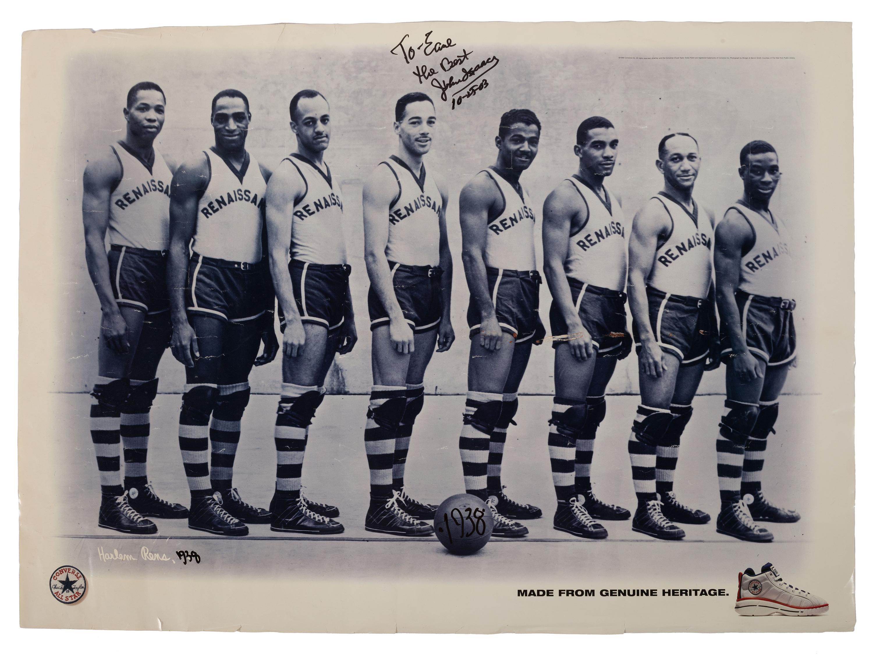[SPORTS] ISAACS, John. Signed advertisement for Converse ft. NY Renaissance basketball team. 1996.